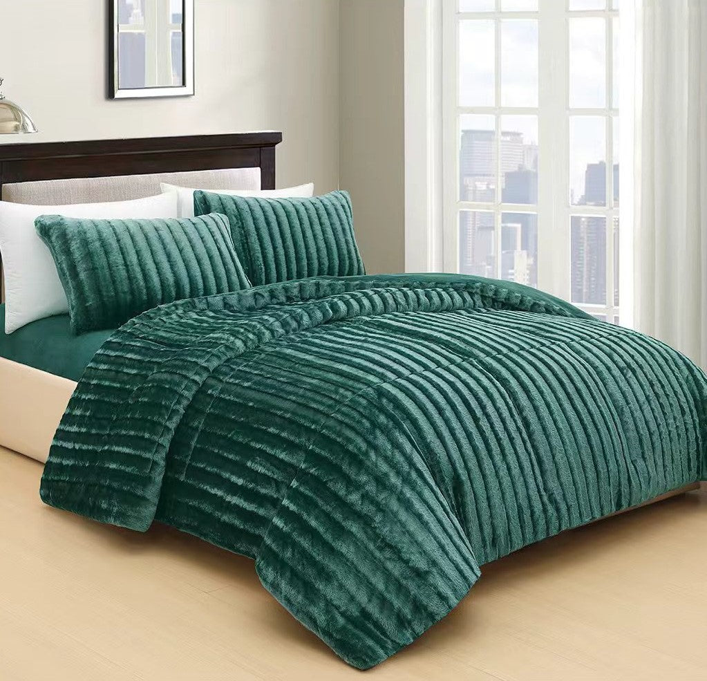 Lenjerie Pat cu Pilota Inclusa, Model Cocolino Plusat Pe Fata si Catifea pe Spate, Cearceaf de Pat Cu Elastic, 4 Piese-M11470