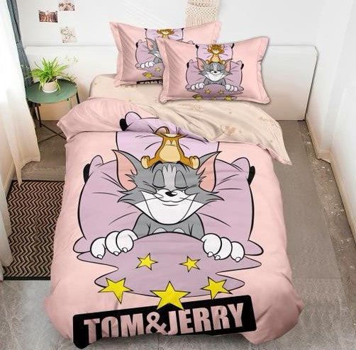 Lenjerie 4 Piese 1 Persoana, Finet Premium, Roz, Tom&Jerry-H9321