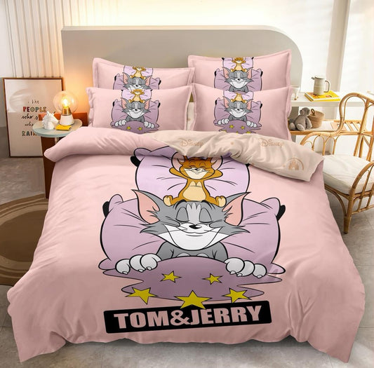 Lenjerie Pat Dublu din Finet Premium, 6 Piese, Roz, Tom&Jerry-H9316
