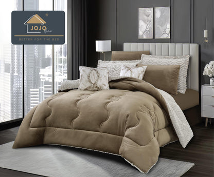 Lenjerie Pat cu Pilota Inclusa, Model Cocolino Plusat Pe Fata si Catifea pe Spate, Cearceaf de Pat Cu Elastic, 6 Piese-C9911