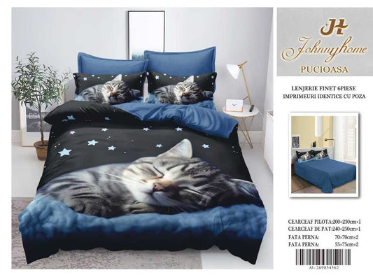 Lenjerie 5D Finet 6 Piese, Imprimeu Identic cu Poza, Pisicuta-H9635