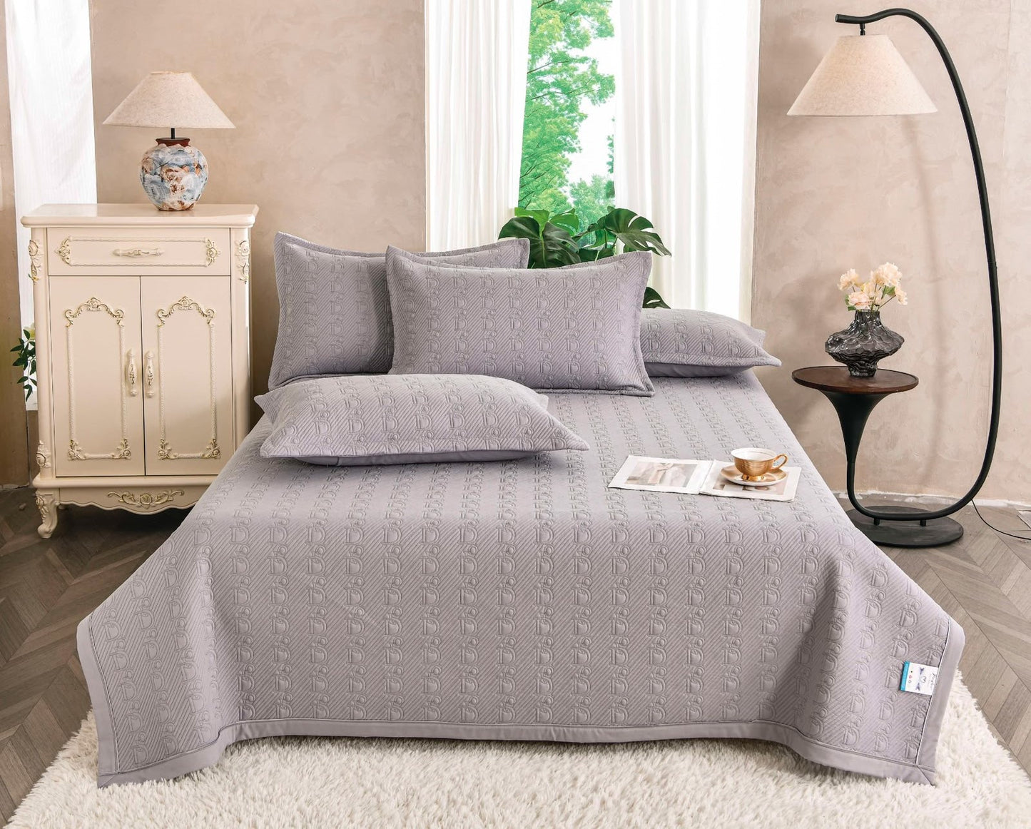 Set Cuvertura Eleganta de Pat, Satinata, 3 Piese, 230x250 cm+2 Fete de Perna 50x70 cm-CF11167