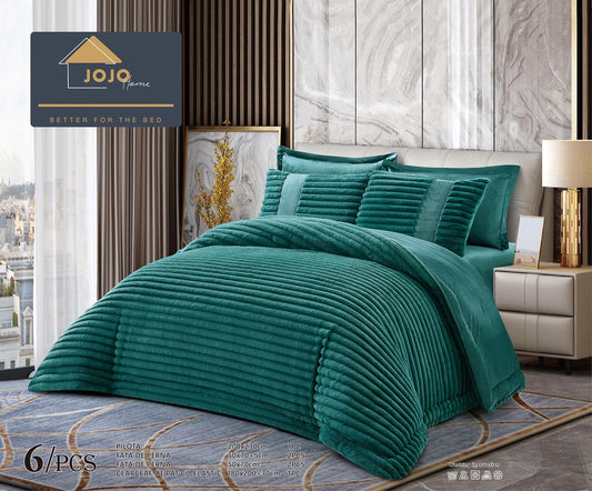 Lenjerie Pat cu Pilota Inclusa, Blanita Iepure Artificiala, Cearceaf de Pat Cu Elastic, 6 Piese, Verde-C9800