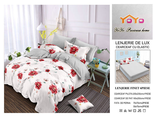 Lenjerie Pat Dublu din Finet Superior, 6 Piese, cu Elastic-YO9591