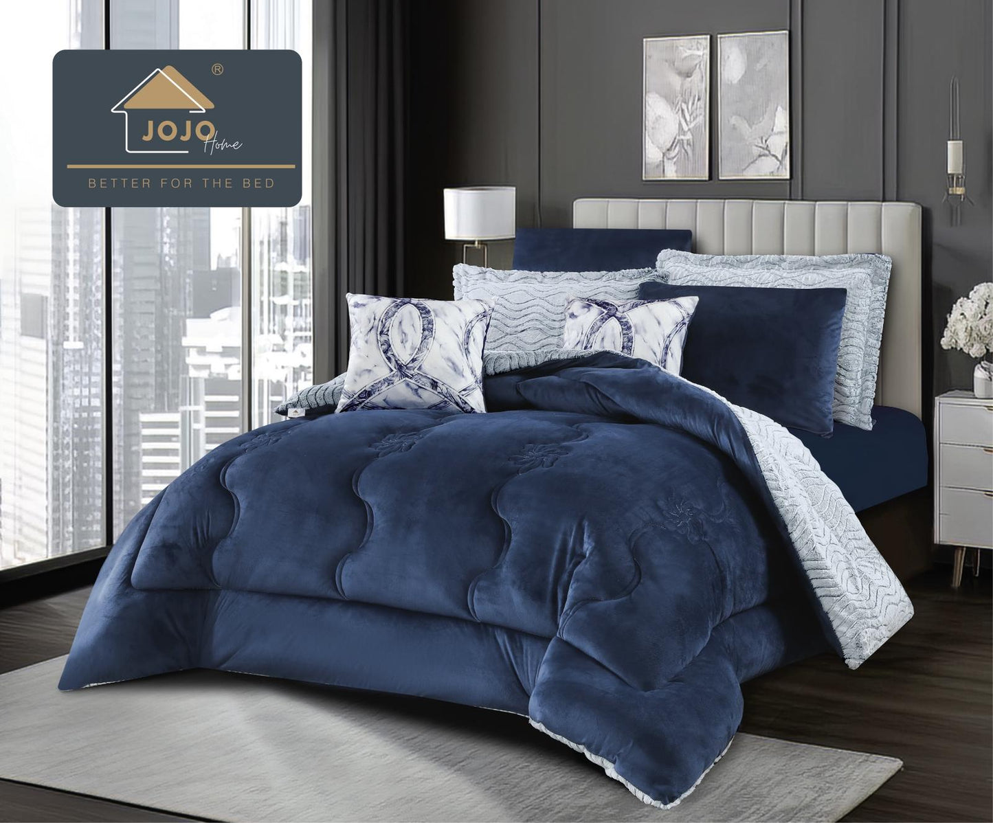 Lenjerie Pat cu Pilota Inclusa, Model Cocolino Plusat Pe Fata si Catifea pe Spate, Cearceaf de Pat Cu Elastic, 6 Piese-C9909