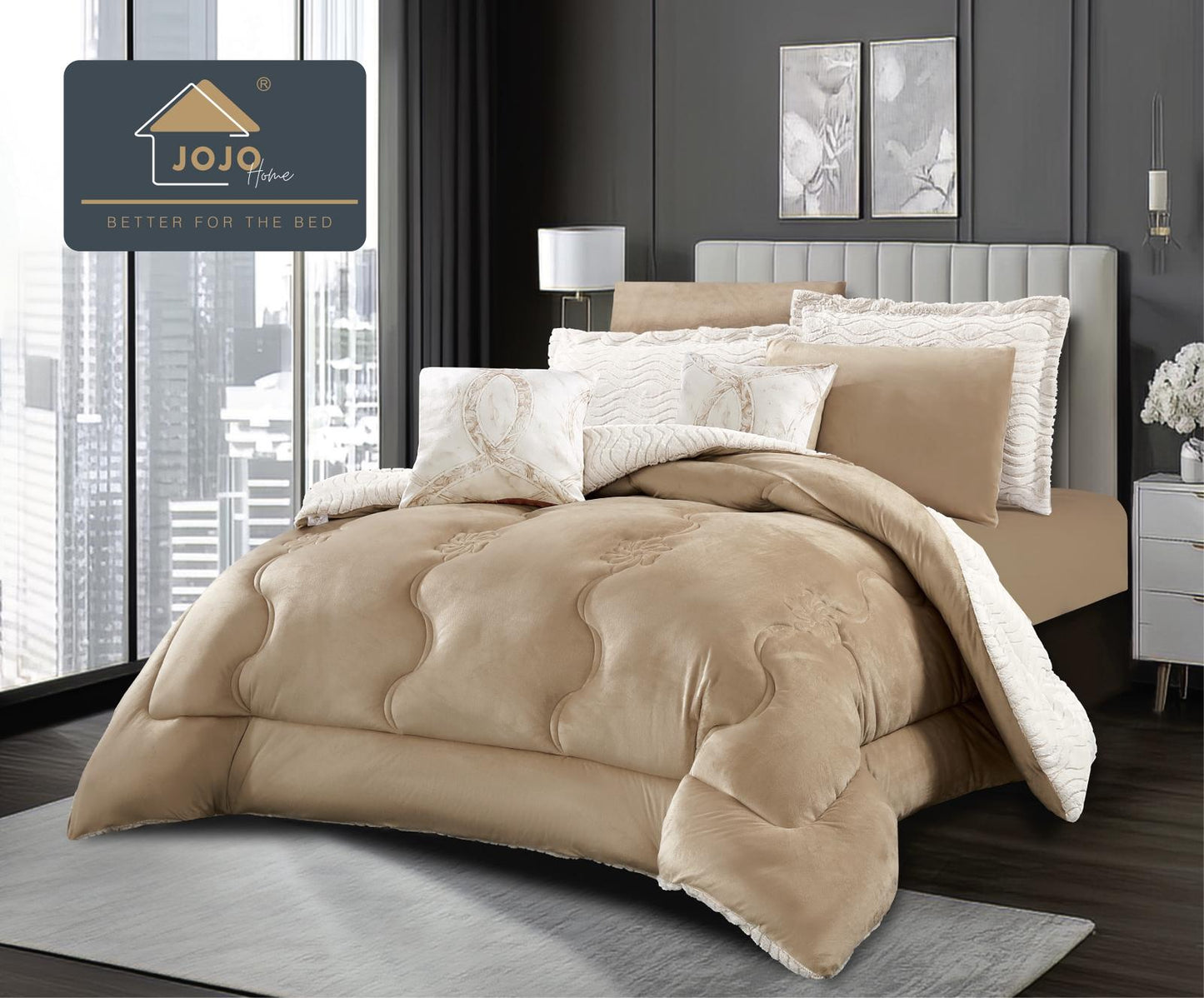 Lenjerie Pat cu Pilota Inclusa, Model Cocolino Plusat Pe Fata si Catifea pe Spate, Cearceaf de Pat Cu Elastic, 6 Piese-C9915