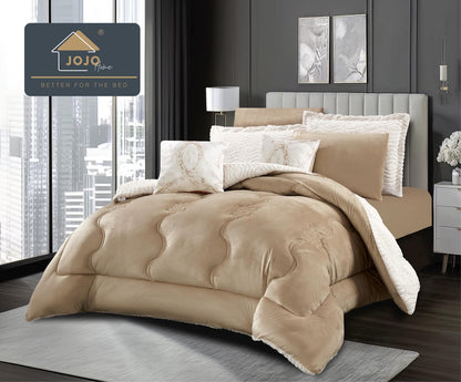 Lenjerie Pat cu Pilota Inclusa, Model Cocolino Plusat Pe Fata si Catifea pe Spate, Cearceaf de Pat Cu Elastic, 6 Piese-C9915