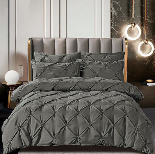 Lenjerie Bumbac Finetat Premium, Soft Touch, 6 Piese, cu Elastic si Pliuri Brodate, Gri Inchis-C11048