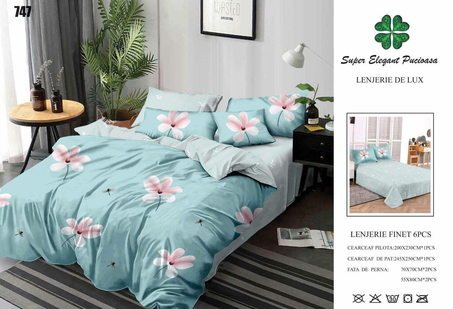Lenjerie Pat Dublu din Finet, 6 Piese, Floricele-SEP9081