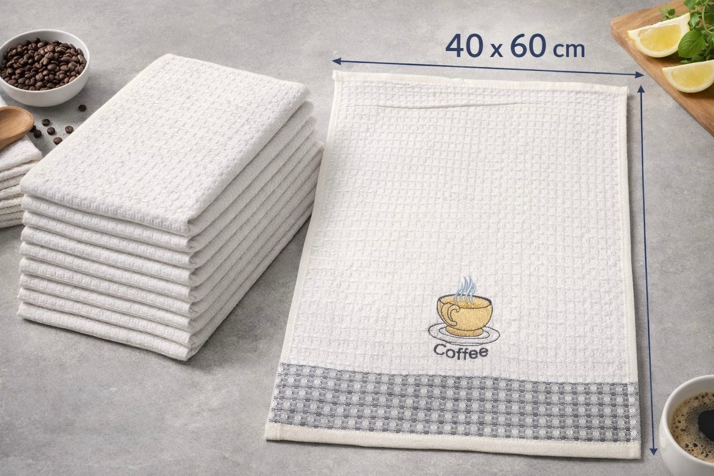 Set 12 Prosoape Bucatarie din Bumbac, 40x60cm, Coffee-HP10625