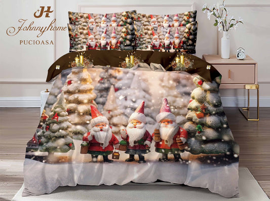 Lenjerie Pat Dublu din Finet, 6 Piese, Imprimeu Craciun Identic cu Poza-C10040