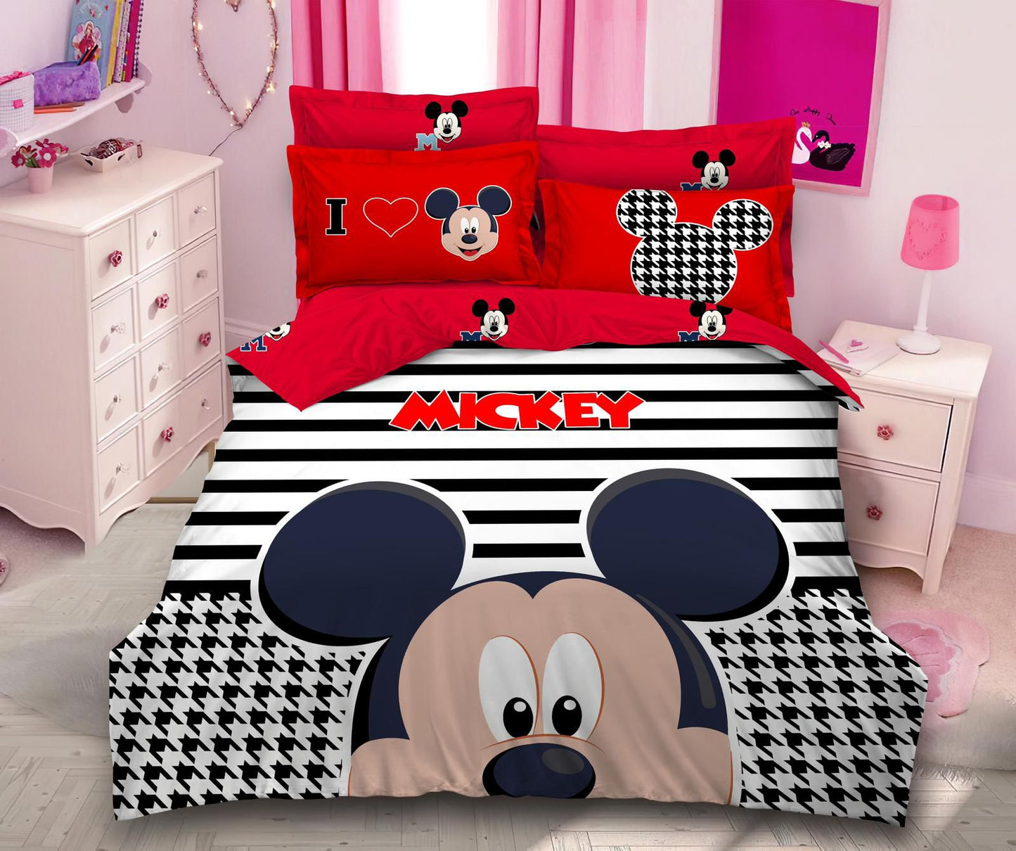 Lenjerie Pat Dublu din Finet Premium, 6 Piese, Mickey Mouse-H9311