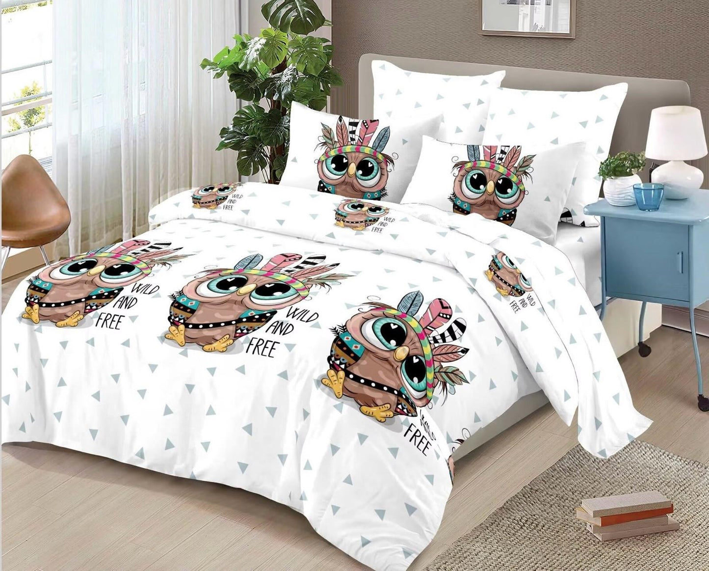 Lenjerie Pat Dublu din Finet, 6 Piese, Bufnite-D9132