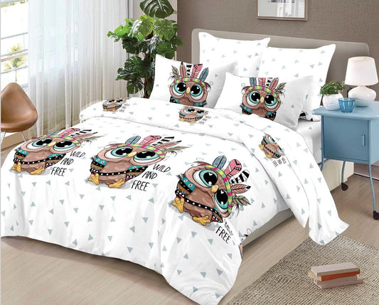 Lenjerie Pat Dublu din Finet, 6 Piese, Bufnite-D9132