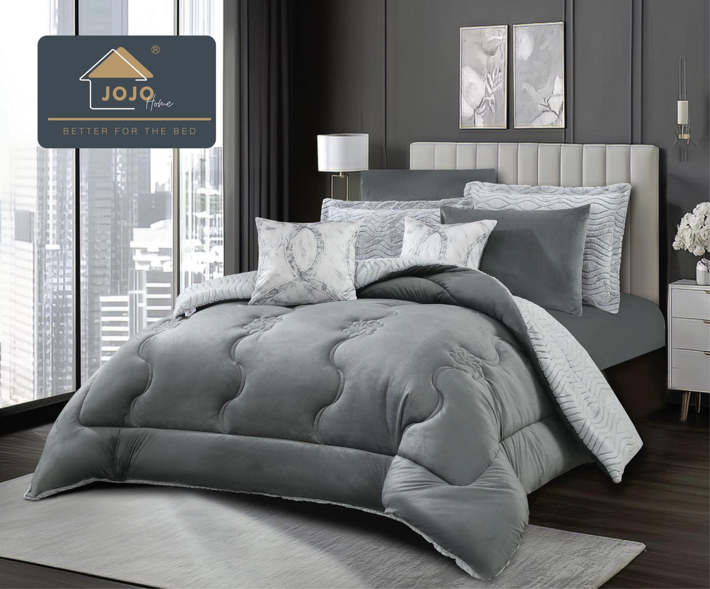 Lenjerie Pat cu Pilota Inclusa, Model Cocolino Plusat Pe Fata si Catifea pe Spate, Cearceaf de Pat Cu Elastic, 6 Piese-C9912