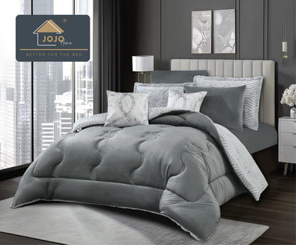 Lenjerie Pat cu Pilota Inclusa, Model Cocolino Plusat Pe Fata si Catifea pe Spate, Cearceaf de Pat Cu Elastic, 6 Piese-C9912