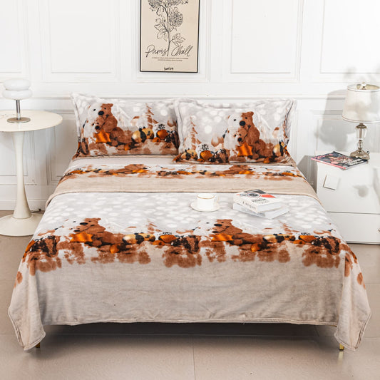 Set Patura Cocolino Moale+2 Fete de Perna 52x78cm, Ursuleti/Globuri-A9539