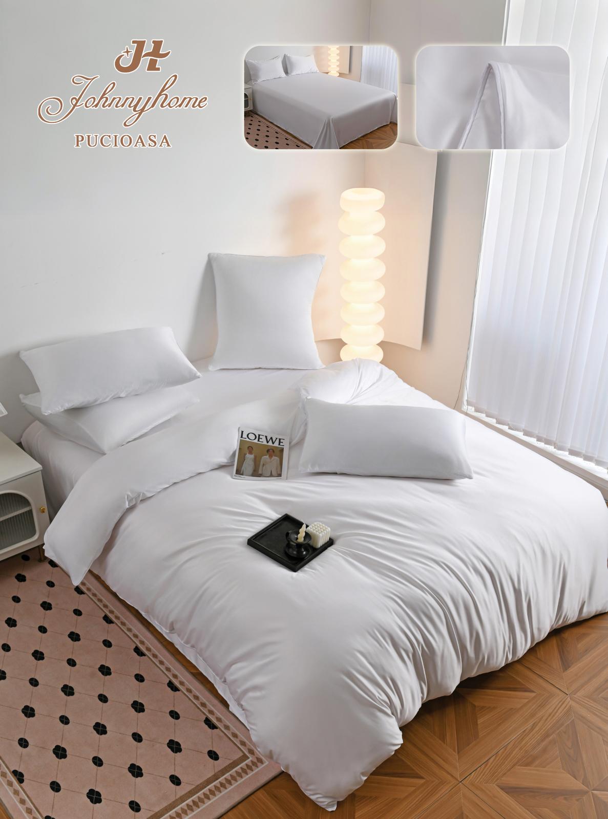 Lenjerie Luxury Pat Dublu, Tip Matase Satinata, 6 Piese, Alb-H9497