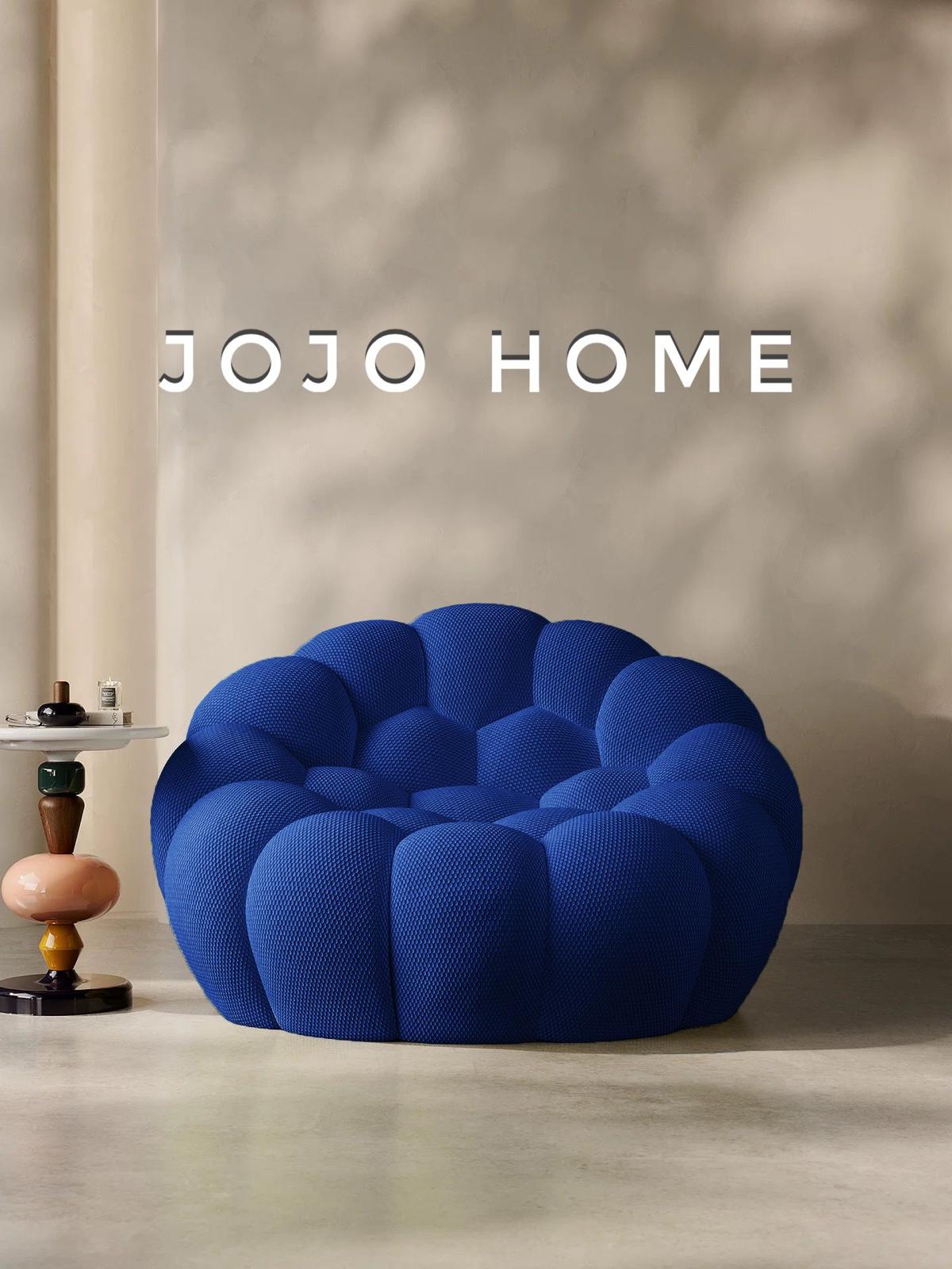 Fotoliu Premium Bubbly cu Sustinere Ergonomica HD Foam, Catifea Reiata, Albastru-C9466