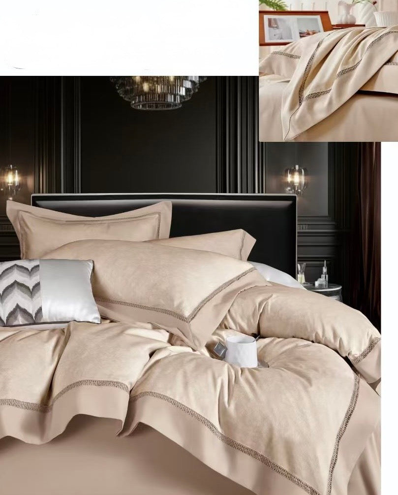 Lenjerie Luxury din Bumbac Satinat Premium, 4 Piese, Bej-CF10299