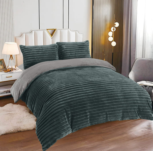 Lenjerie Cocolino Pufoasa, Model Dungat, 4 Piese, Cearceaf pat cu Elastic, Gri Inchis/Gri Deschis-L10084