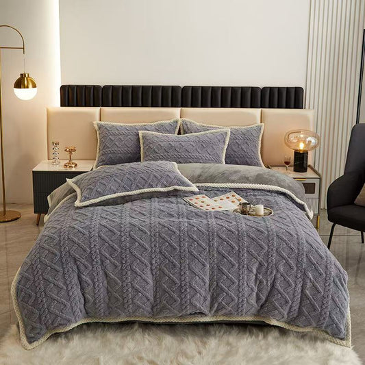 Lenjerie Cocolino Tip Tricot, cu Blanita Pe Spate, 4 Piese, Gri Albastrui-V10314