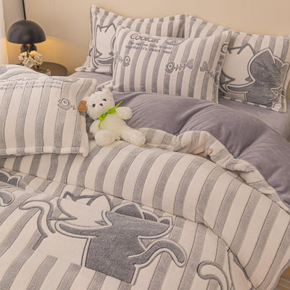 Lenjerie Cocolino 4 Piese cu Elastic, Pat Dublu, Pisicute-C9588