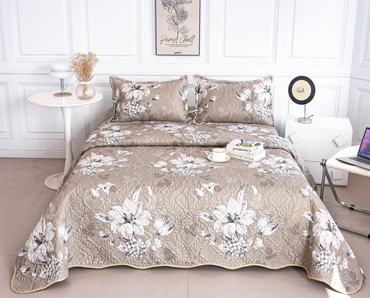 Cuvertura De Pat 3 Piese, din Bumbac Satinat, Floricele-A9844