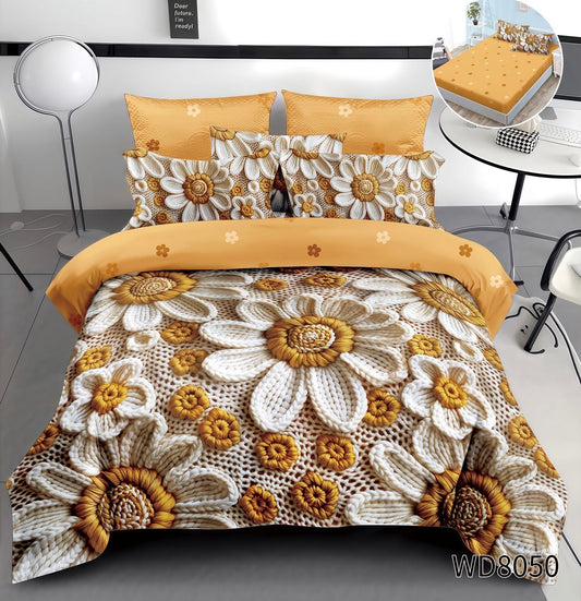 Lenjerie 5D Finet 4 Piese, cu Elastic, Imprimeu Identic cu Poza, Flori-P8990