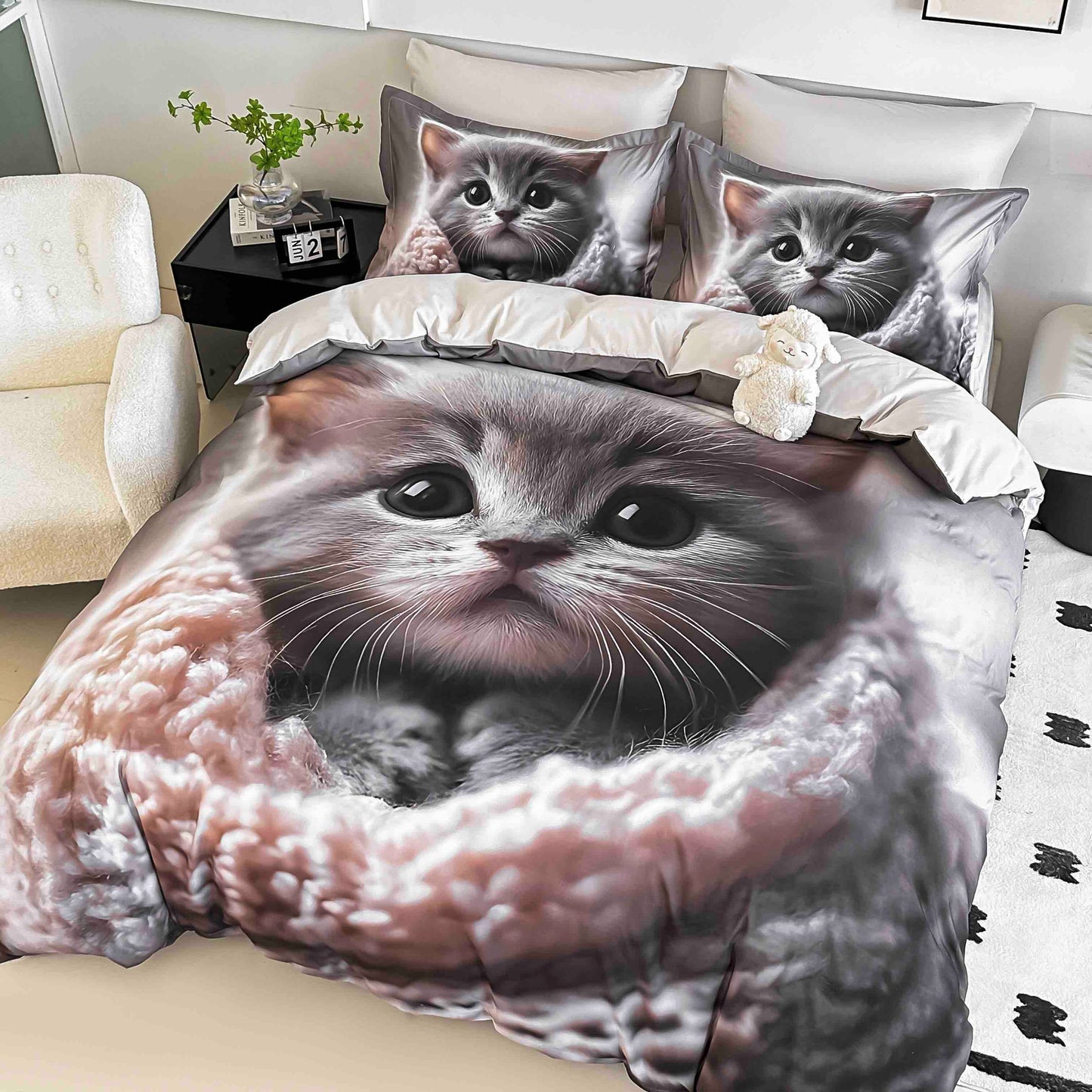 Lenjerie 5D Finet, 4 Piese, 1 Persoana, cu Elastic, Imprimeu Digital Identic cu Poza-C9786