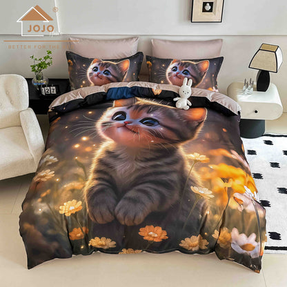 Lenjerie 5D Finet, 4 Piese, 1 Persoana, cu Elastic, Imprimeu Digital Identic cu Poza-C9812