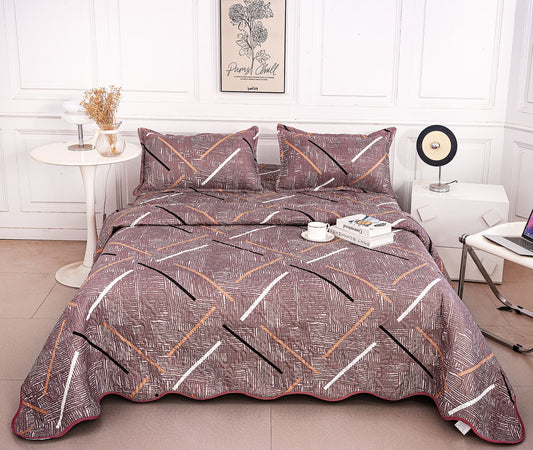 Cuvertura De Pat 3 Piese, din Bumbac Satinat, Liniute-A9837