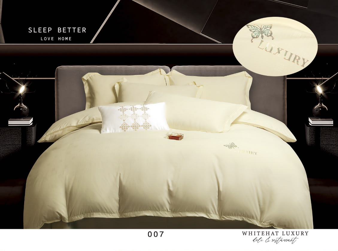 Lenjerie de Pat Luxury, cu 4 Piese, din Imitatie de Bumbac, cu Broderie Imprimata-CF11246