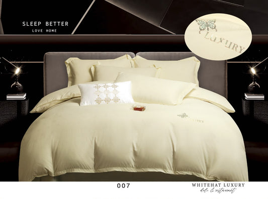 Lenjerie de Pat Luxury, cu 4 Piese, din Imitatie de Bumbac, cu Broderie Imprimata-CF11246