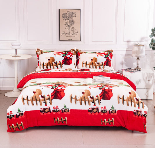 Lenjerie Cocolino 4 Piese cu Elastic, Pat Dublu, Mos Craciun-A9530