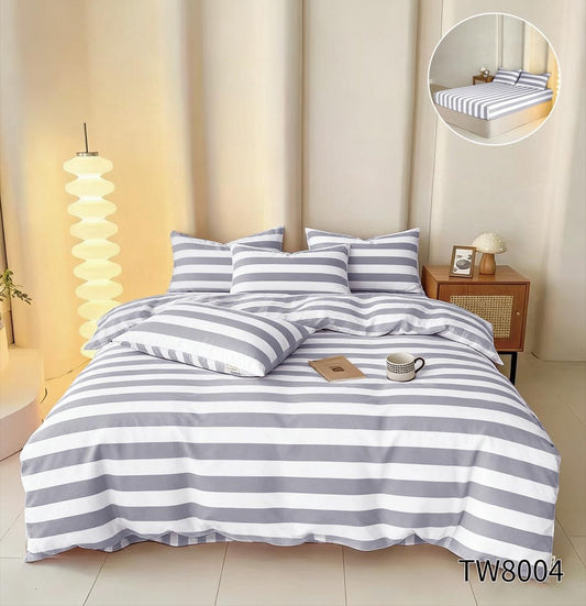 Lenjerie Pat Dublu cu Elastic din Finet cu 4 Piese, Dungi-P11080