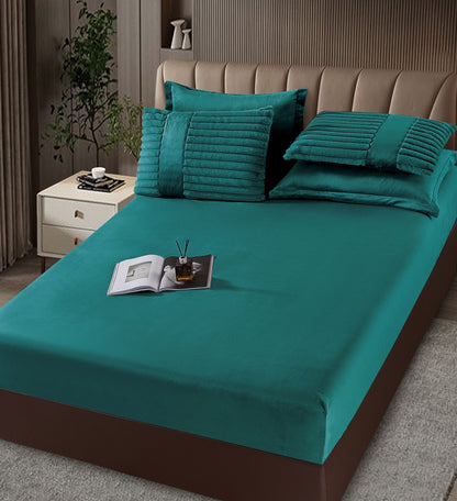 Lenjerie Pat cu Pilota Inclusa, Blanita Iepure Artificiala, Cearceaf de Pat Cu Elastic, 6 Piese, Verde-C9800