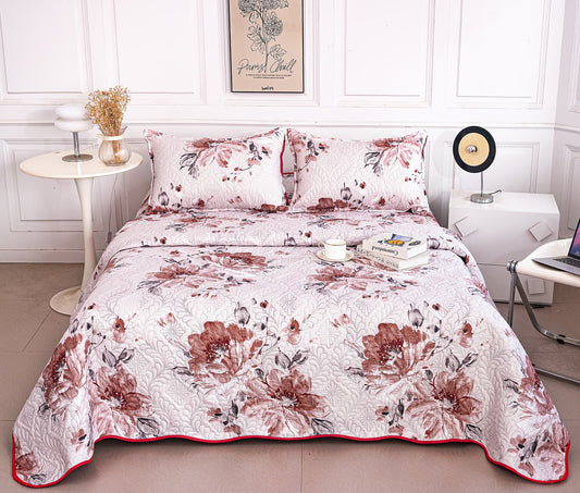 Cuvertura De Pat 3 Piese, din Bumbac Satinat, Floricele-A9852