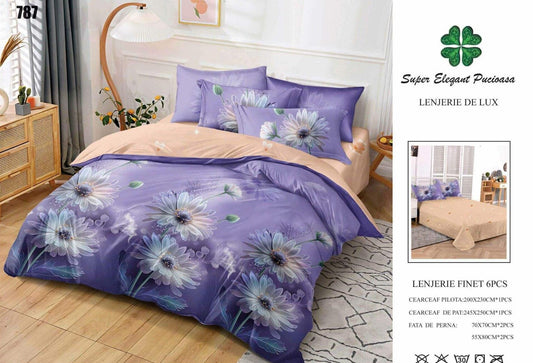 Lenjerie Pat Dublu din Finet, 6 Piese, Flori-SEP9088