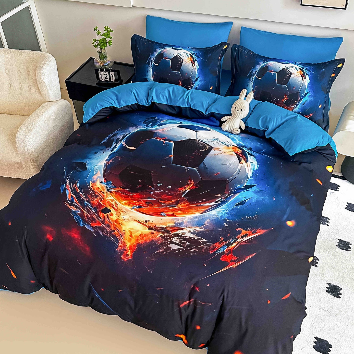 Lenjerie 5D Finet, 4 Piese, 1 Persoana, cu Elastic, Imprimeu Digital Identic cu Poza-C9811