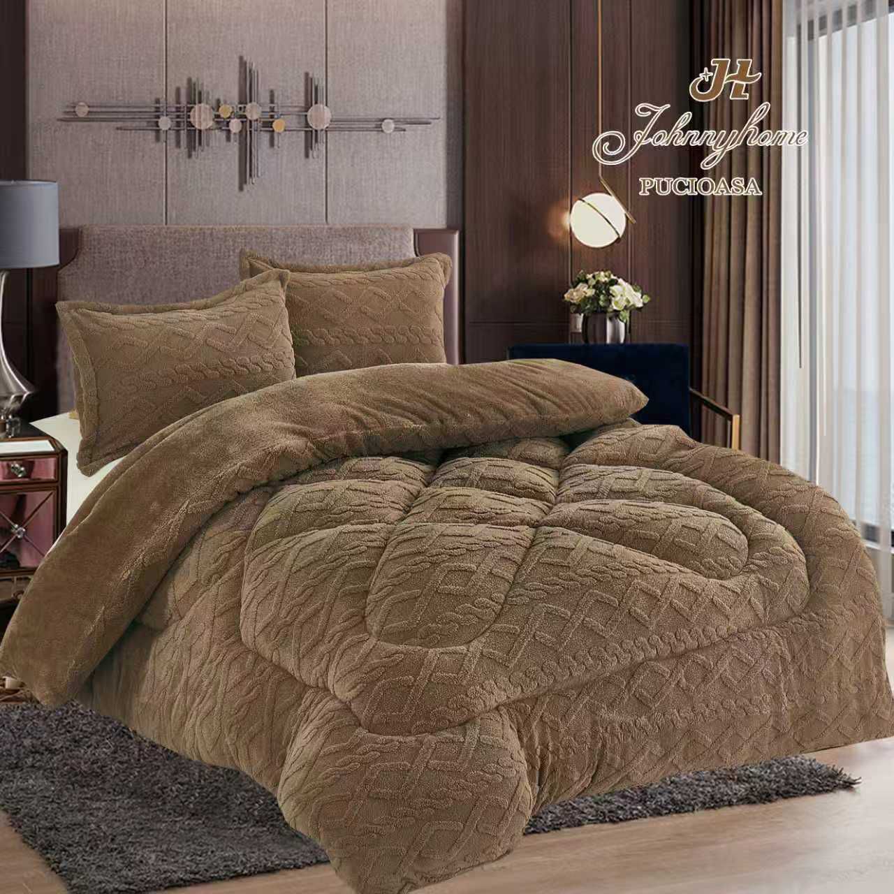 Pilota Cocolino cu Blanita, Model Tricot, 200x230cm+2 Fete de Perna, Maro-H9489