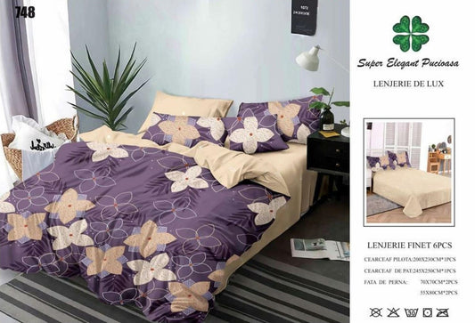 Lenjerie Pat Dublu din Finet, 6 Piese, Floricele-SEP9082