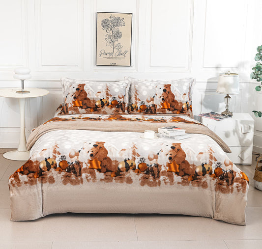 Lenjerie Cocolino 4 Piese cu Elastic, Pat Dublu, Ursuleti/Globuri-A9531