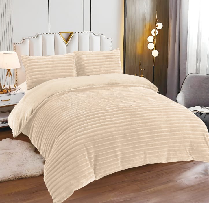 Lenjerie Cocolino Pufoasa, Model Dungat, 4 Piese, Cearceaf pat cu Elastic, Crem-L10078