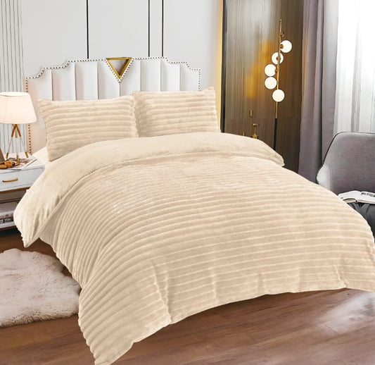 Lenjerie Cocolino Pufoasa, Model Dungat, 4 Piese, Cearceaf pat cu Elastic, Crem-L10078