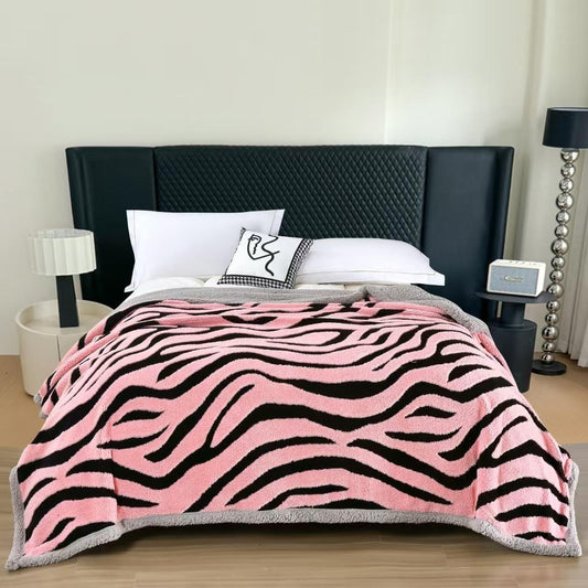 Patura Cocolino Sherpa cu Blanita, 200x230cm, Roz/Zebra Print-F9757