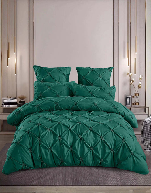 Lenjerie Bumbac Premium 6 Piese cu Pliuri Brodate, Verde Smarald-M8195