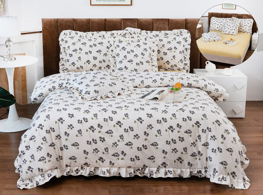 Lenjerie Bumbac Tip Finet, 6 Piese, cu Elastic si Volanas, Floricele-A10337