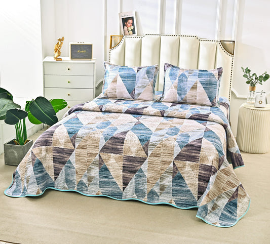 Cuvertura De Pat 3 Piese, din Bumbac Satinat, Multicolor-A9847