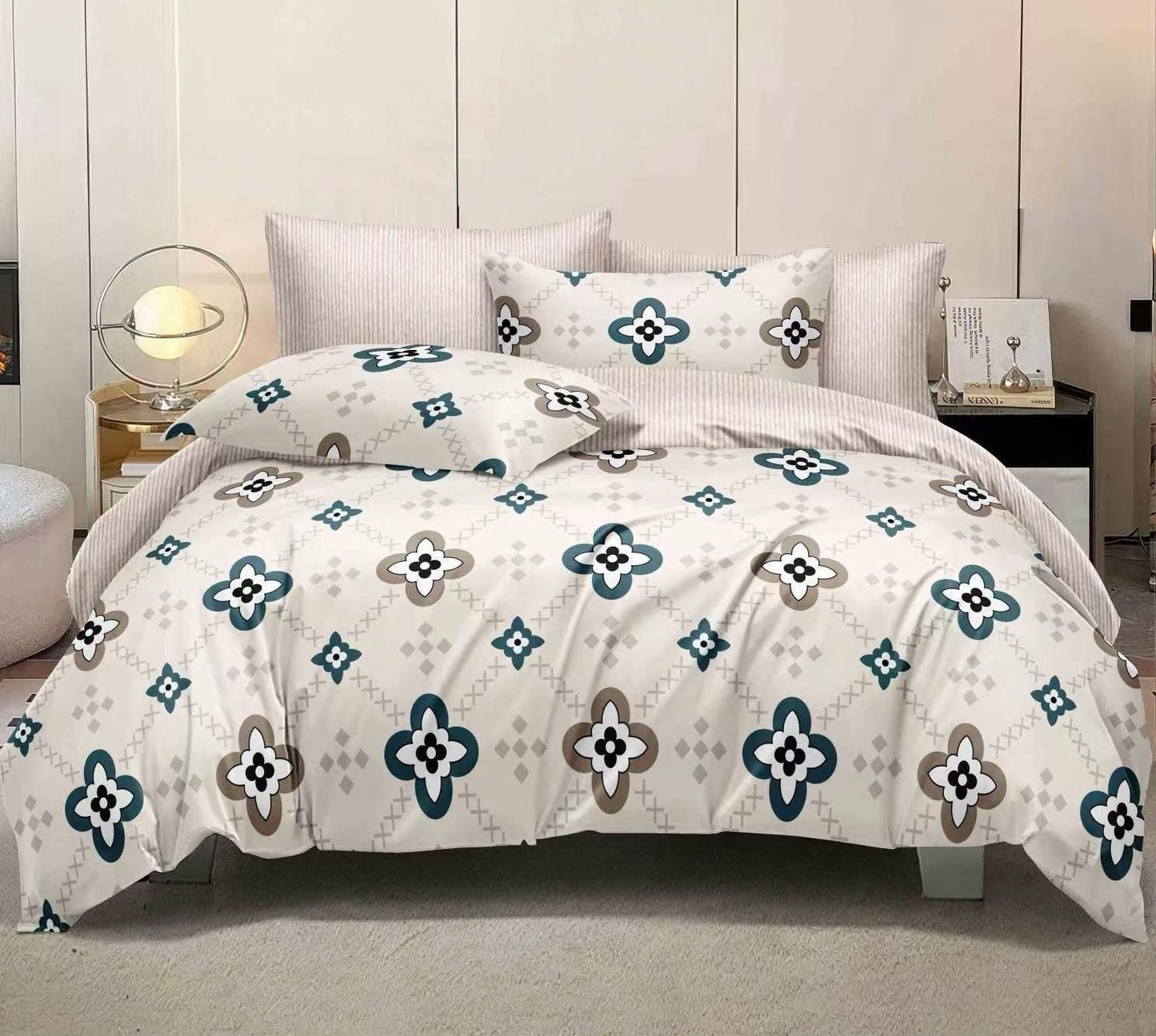 Lenjerie Pat Dublu din Finet, 6 Piese, Floricele-D8583